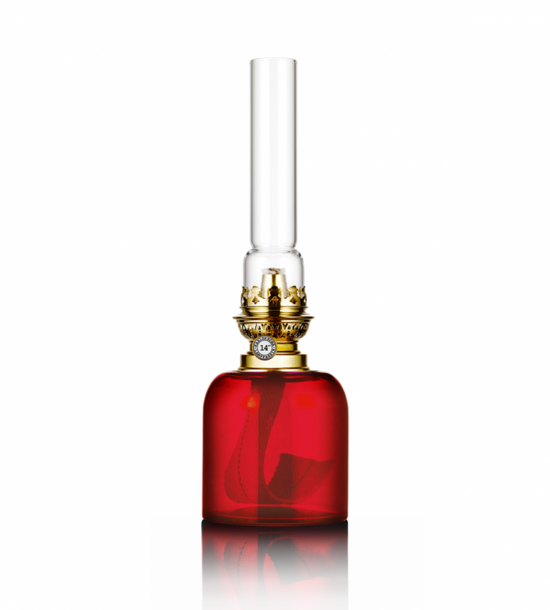 Kungsholmen, fotogenlampa i röd klarglas -Rubinröd-