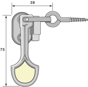 Fönsterlås med hake, nickel, 1905 - 1925