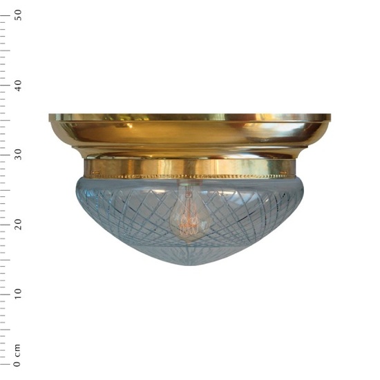 Frödingeplafond i mässing m slipat klarglas, 300 mm