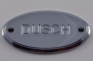 Oval skylt i krom "Dusch"